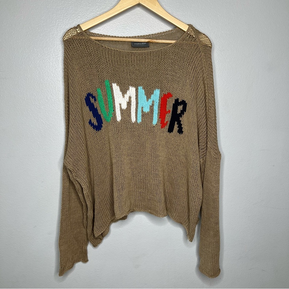 Wooden Ships Summer Beach V-Neck Open Knit Sweater Cotton Coastal L/XLarge